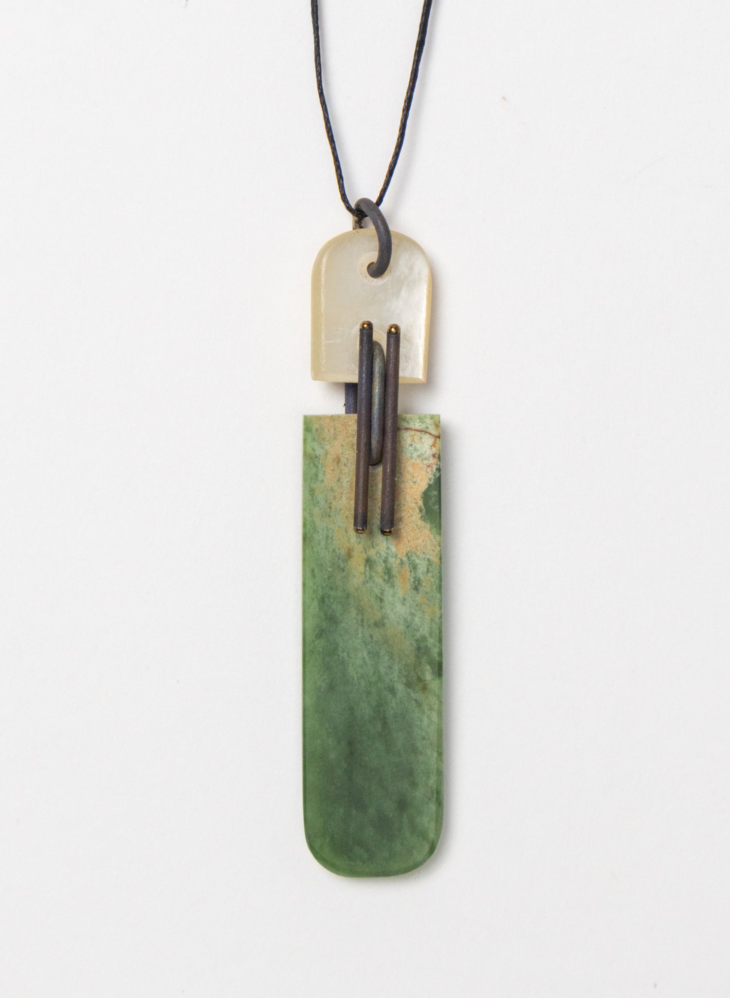 NZ Pounamu, Titanium and Mother Of Pearl Necklace