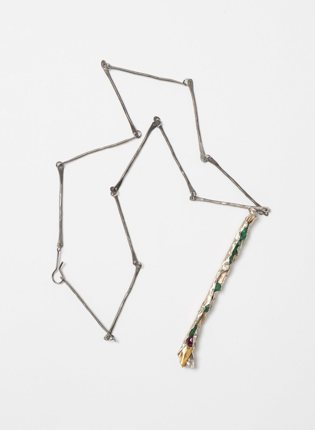 Raw Emerald, Ruby and Silver Necklace