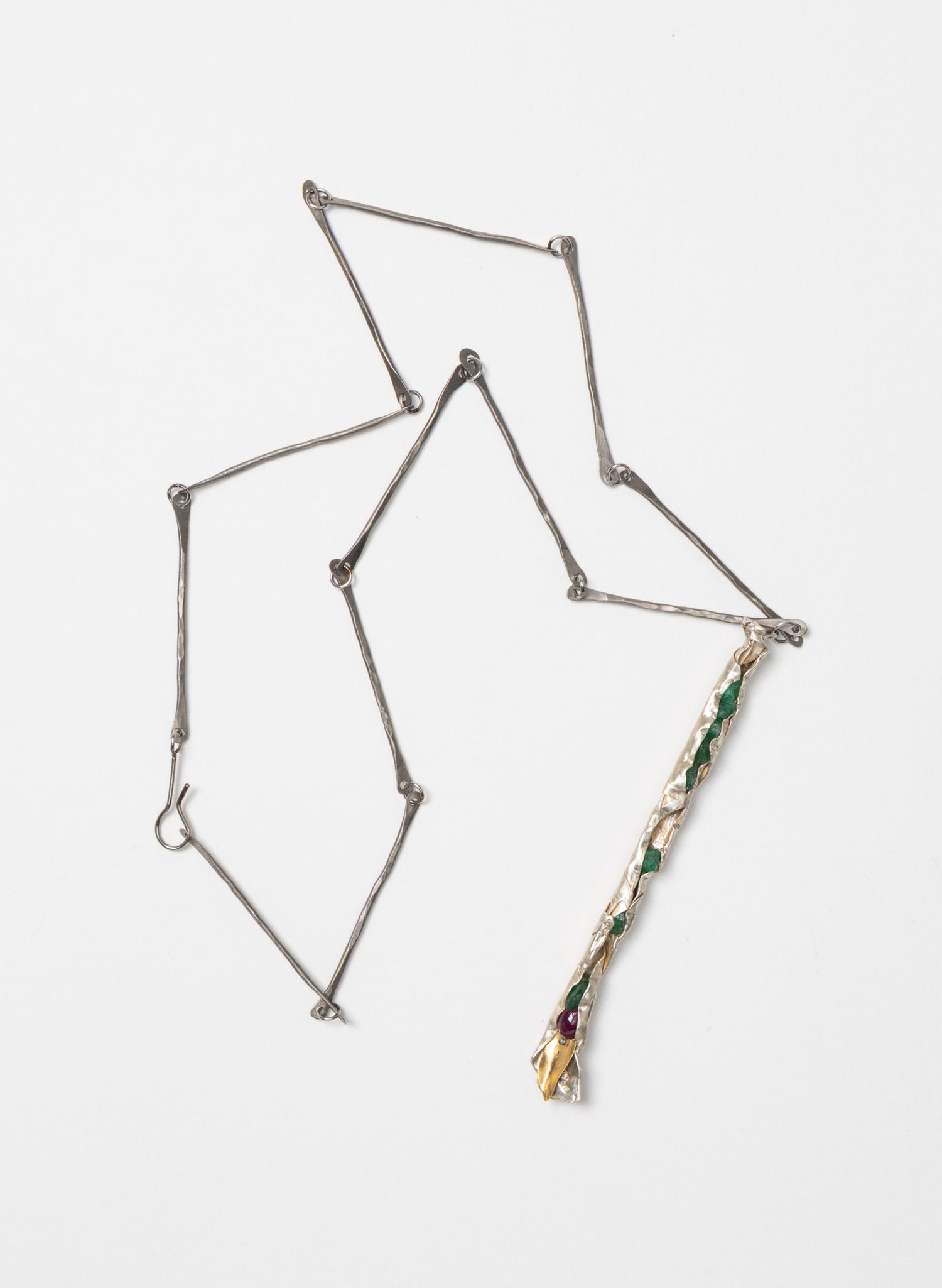 Raw Emerald, Ruby and Silver Necklace