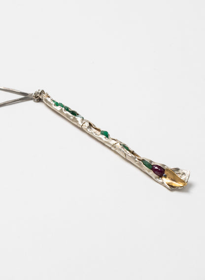 Raw Emerald, Ruby and Silver Necklace