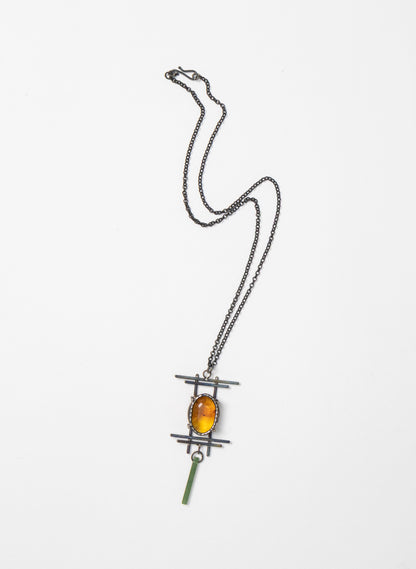 NZ Kauri, Pounamu and Stainless Steel Necklace