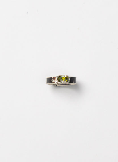 Green Peridot and Titanium Ring