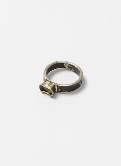 Green Peridot and Titanium Ring