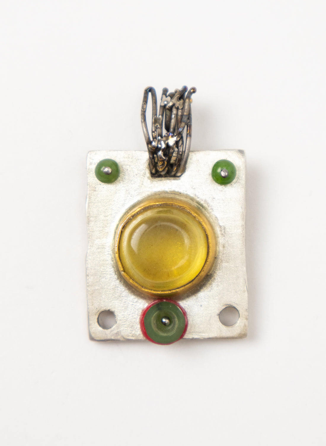 Amber, Pounamu and Silver Brooch