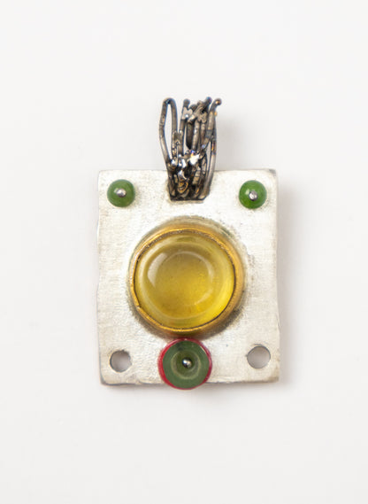 Amber, Pounamu and Silver Brooch