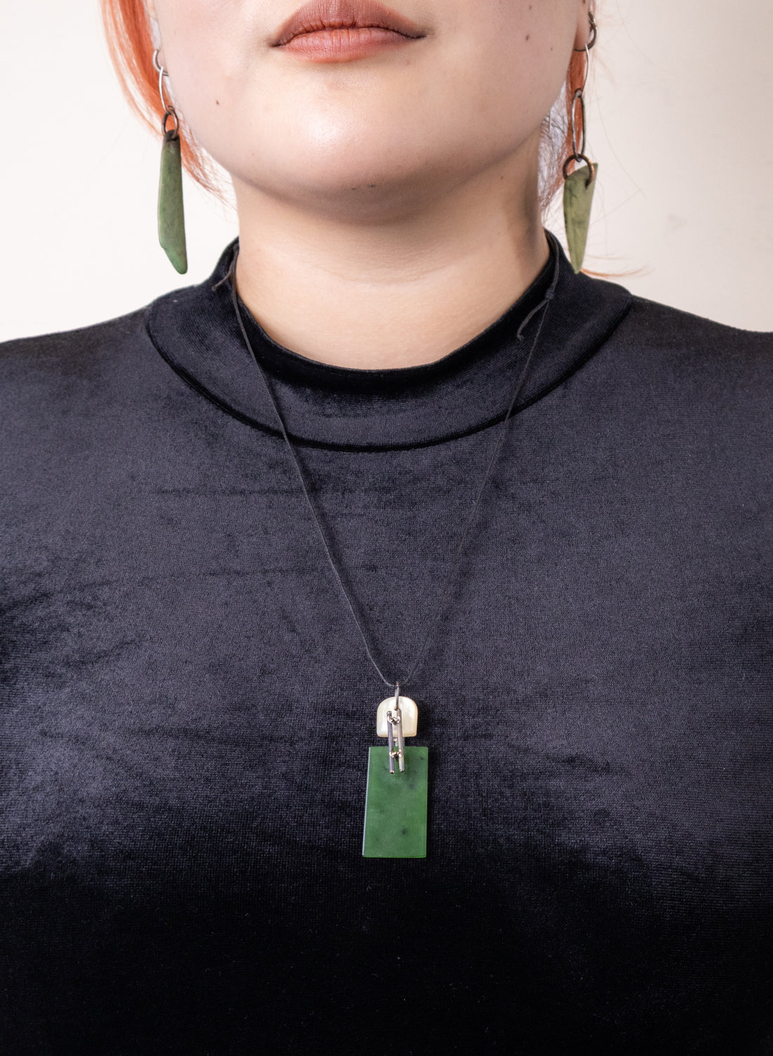 NZ Pounamu, Titanium and Mother Of Pearl Necklace