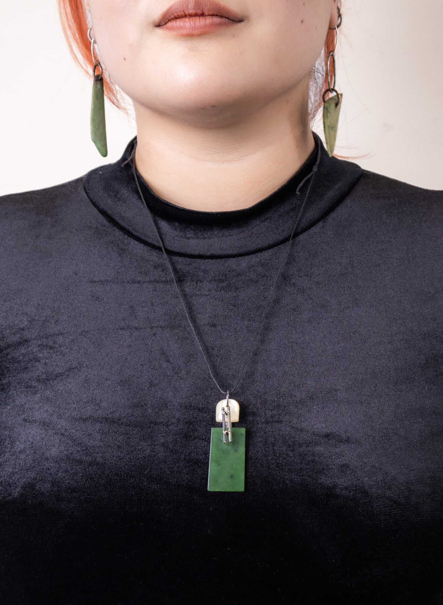NZ Pounamu, Titanium and Mother Of Pearl Necklace