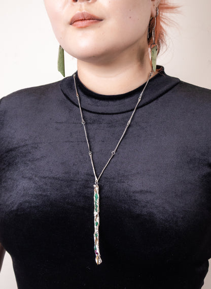 Raw Emerald, Ruby and Silver Necklace