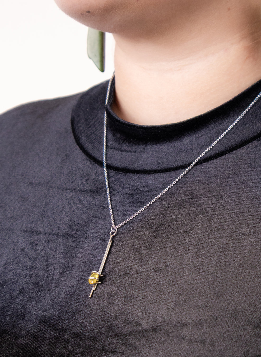 Yellow Sapphire, Untreated Steel Necklace