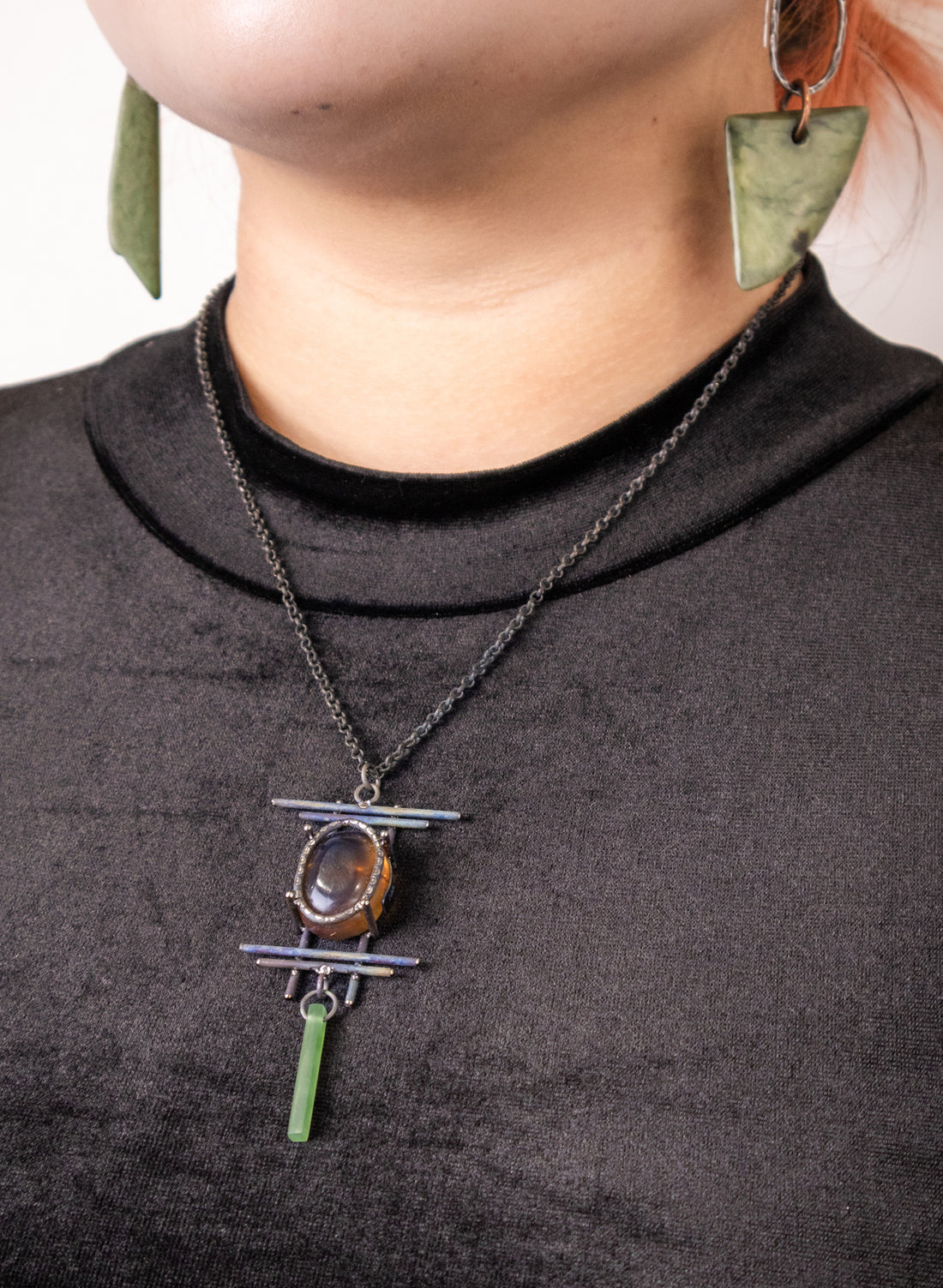 NZ Kauri, Pounamu and Stainless Steel Necklace