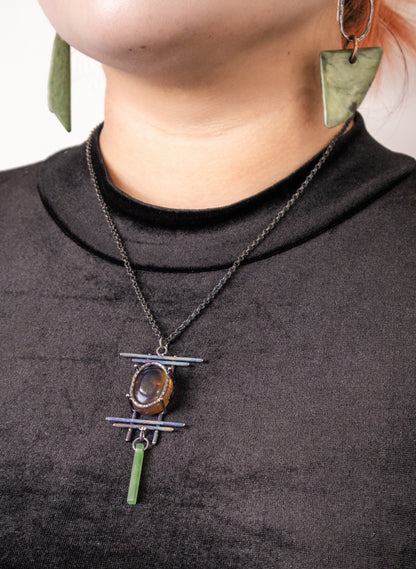 NZ Kauri, Pounamu and Stainless Steel Necklace