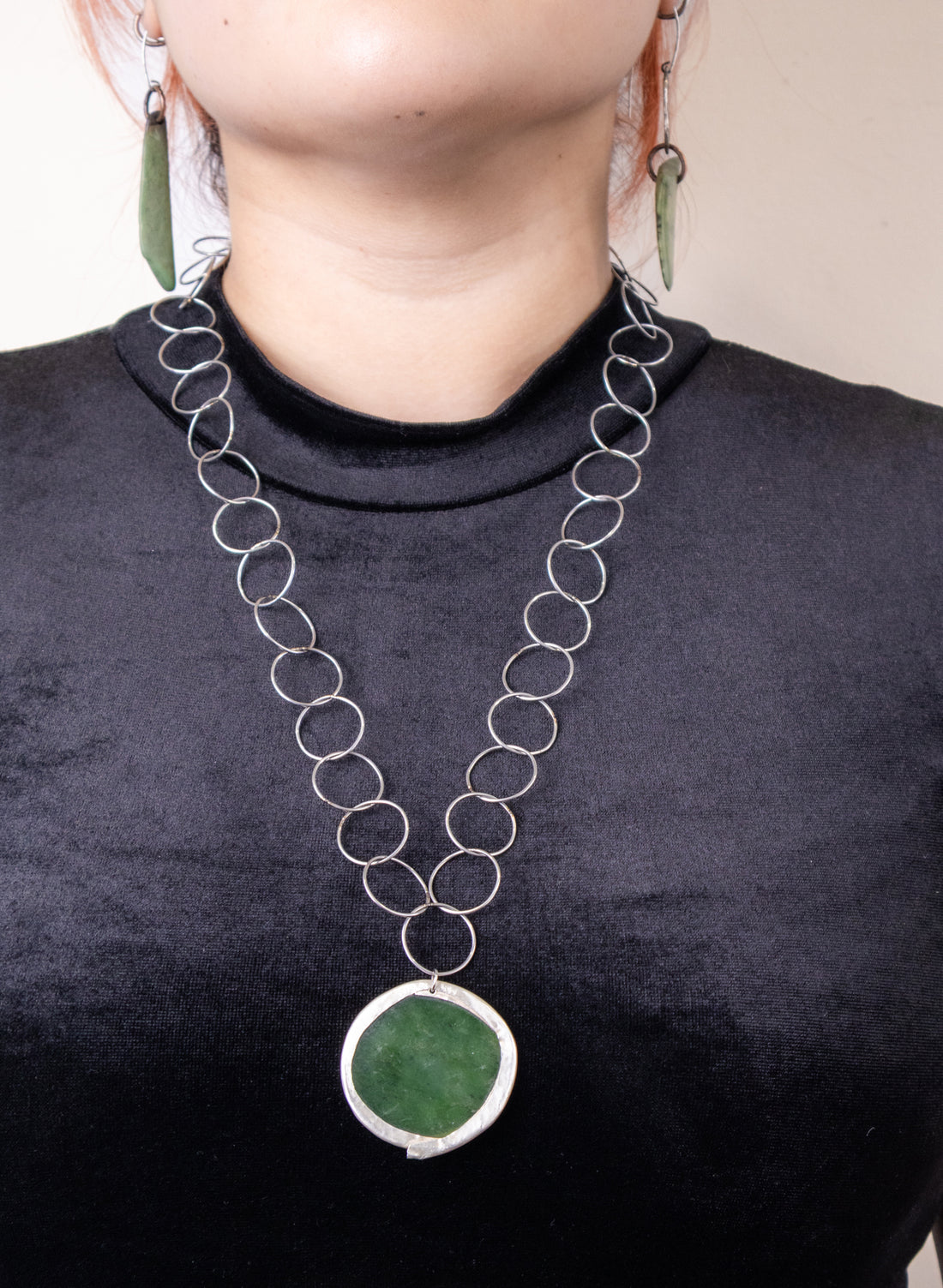 NZ Pounamu, Titanium and Silver Necklace