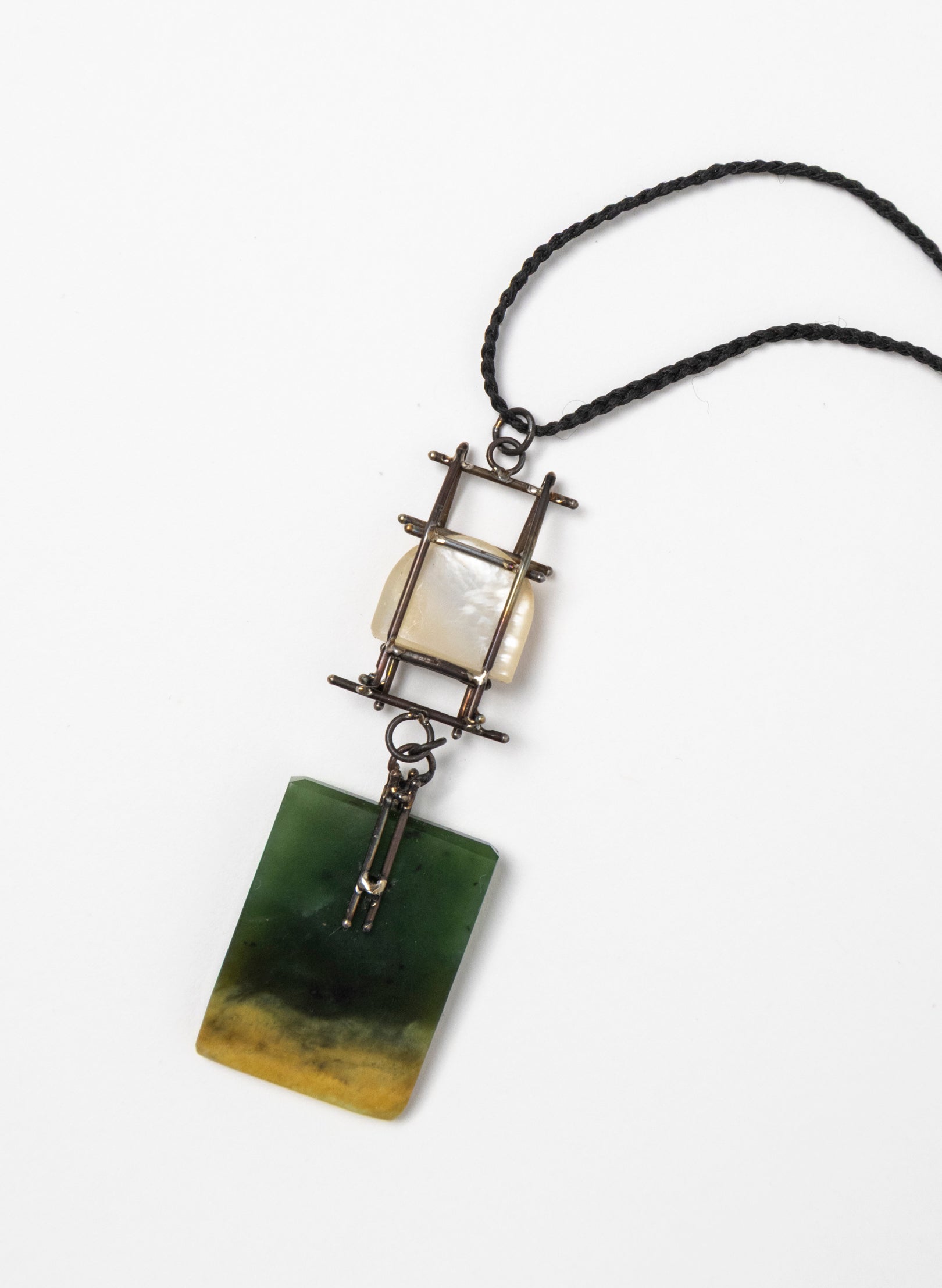 Mother of Pearl, Pounamu, Stainless Steel Necklace