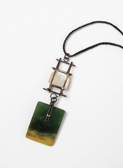 Mother of Pearl, Pounamu, Stainless Steel Necklace