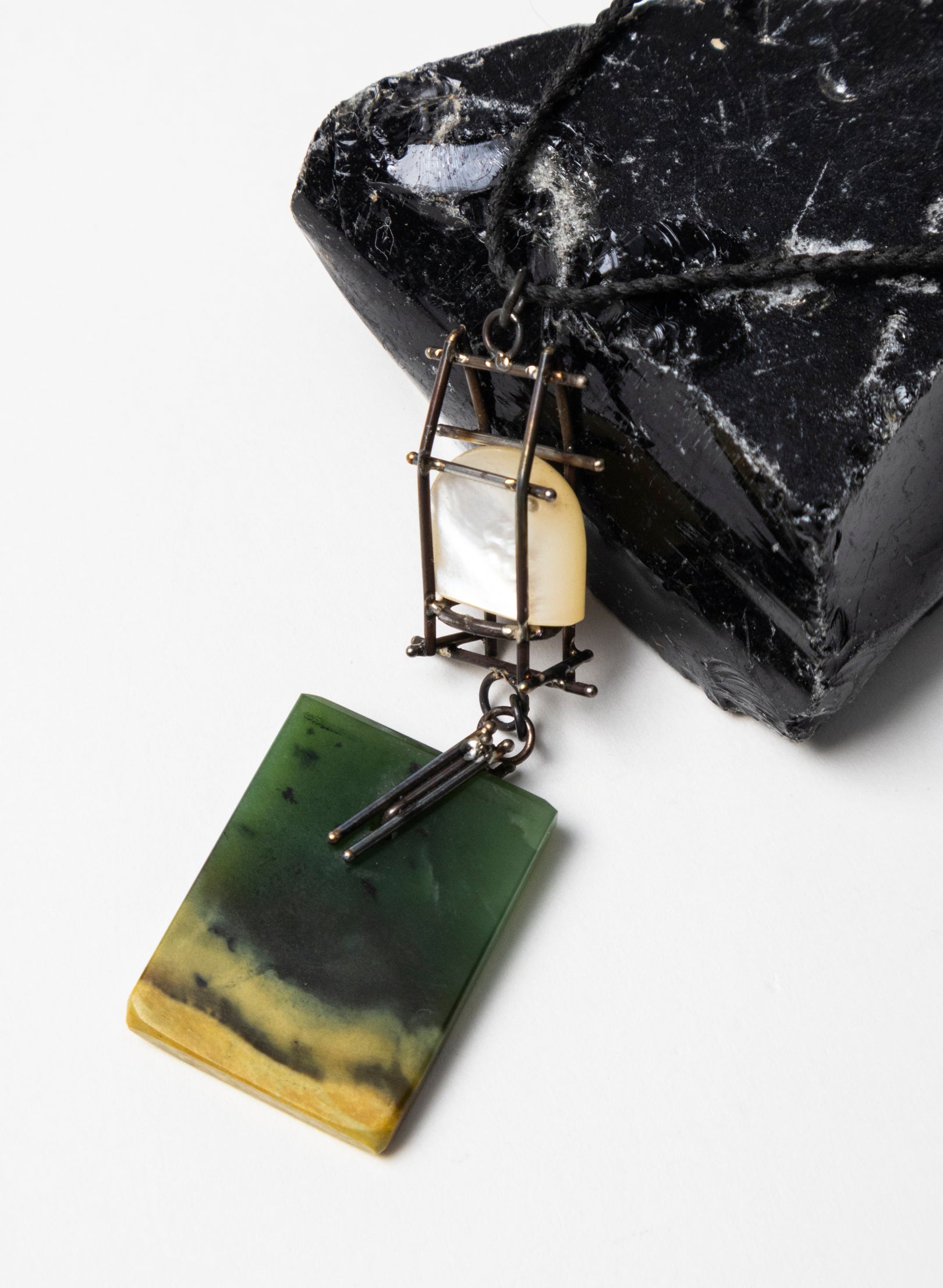 Mother of Pearl, Pounamu, Stainless Steel Necklace