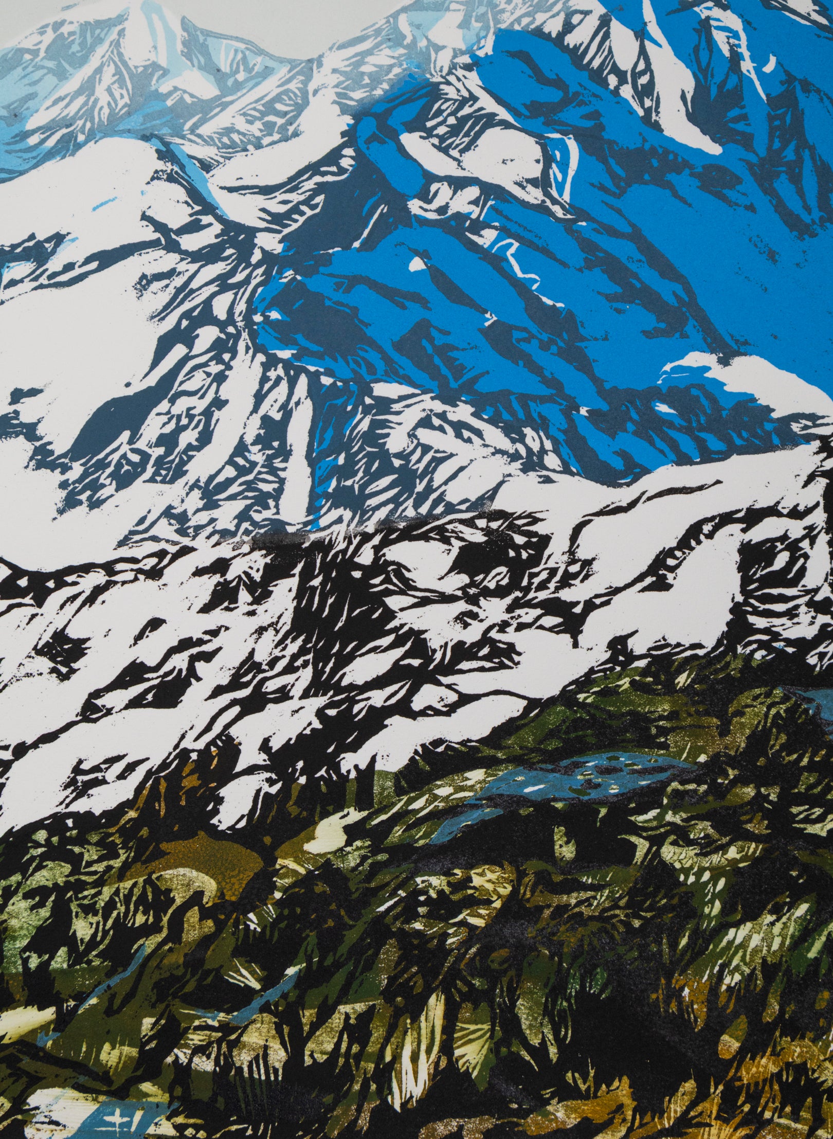 Mount Tasman &amp; Upper Fox Glacier - Woodblock Print