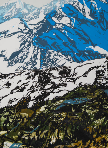 Mount Tasman &amp; Upper Fox Glacier - Woodblock Print
