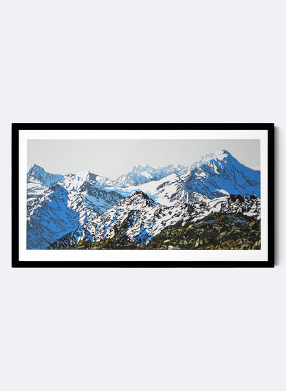 Mount Tasman &amp; Upper Fox Glacier - Woodblock Print