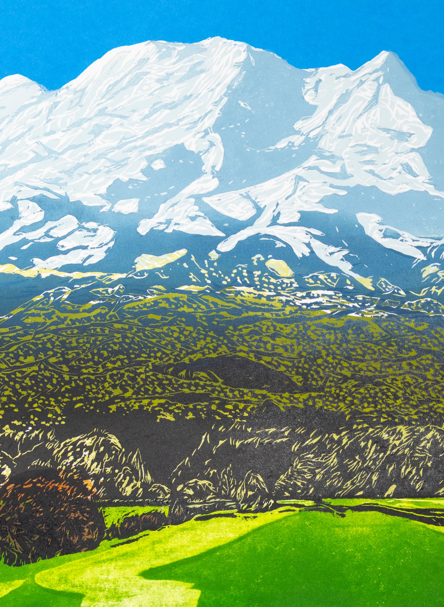 Mount Ruapehu Large - Woodblock Print