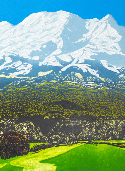 Mount Ruapehu Large - Woodblock Print