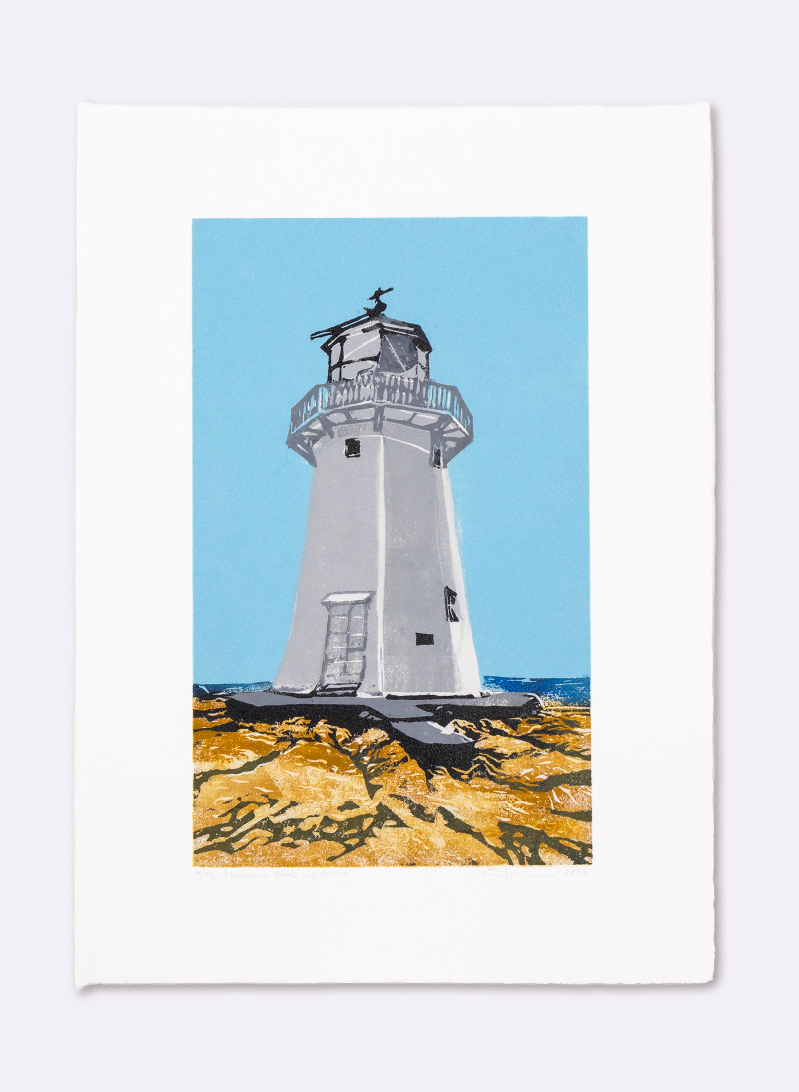 Pencarrow Lighthouse - Woodblock Print