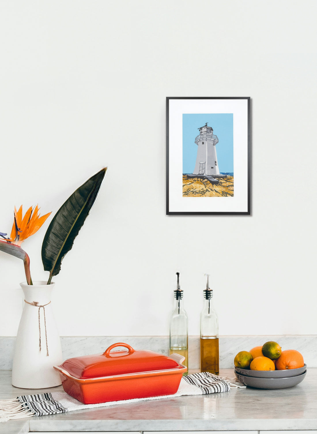Pencarrow Lighthouse - Woodblock Print