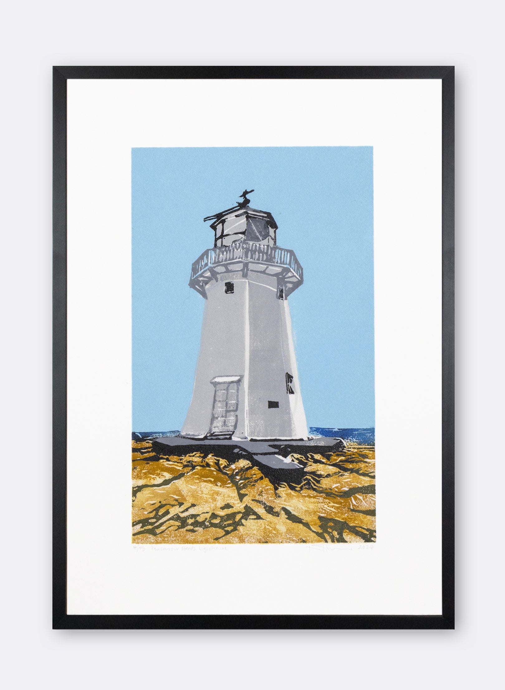 Pencarrow Lighthouse - Woodblock Print