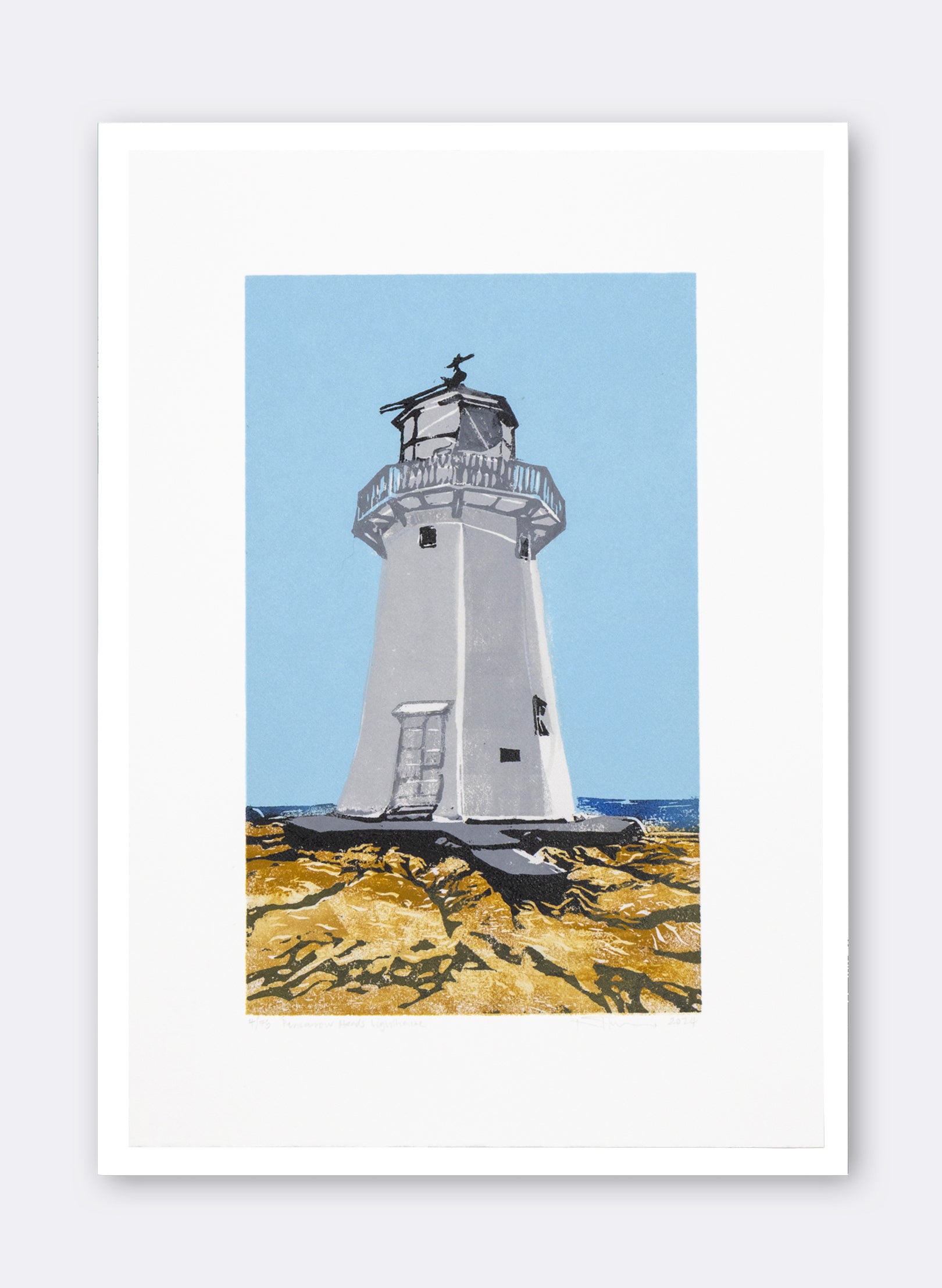 Pencarrow Lighthouse - Woodblock Print
