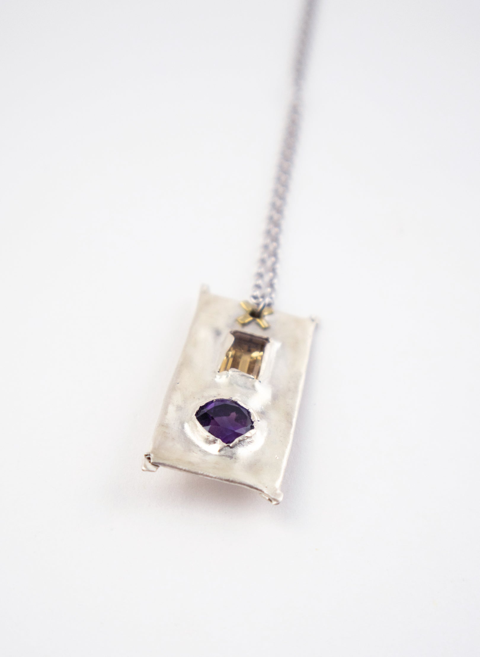 Citirine, Amethyst and Pure Silver Pendant