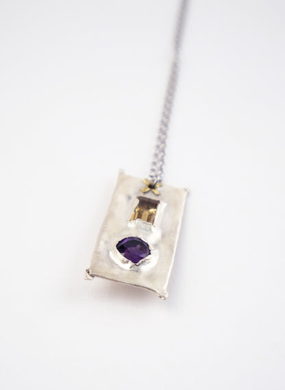 Citirine, Amethyst and Pure Silver Pendant
