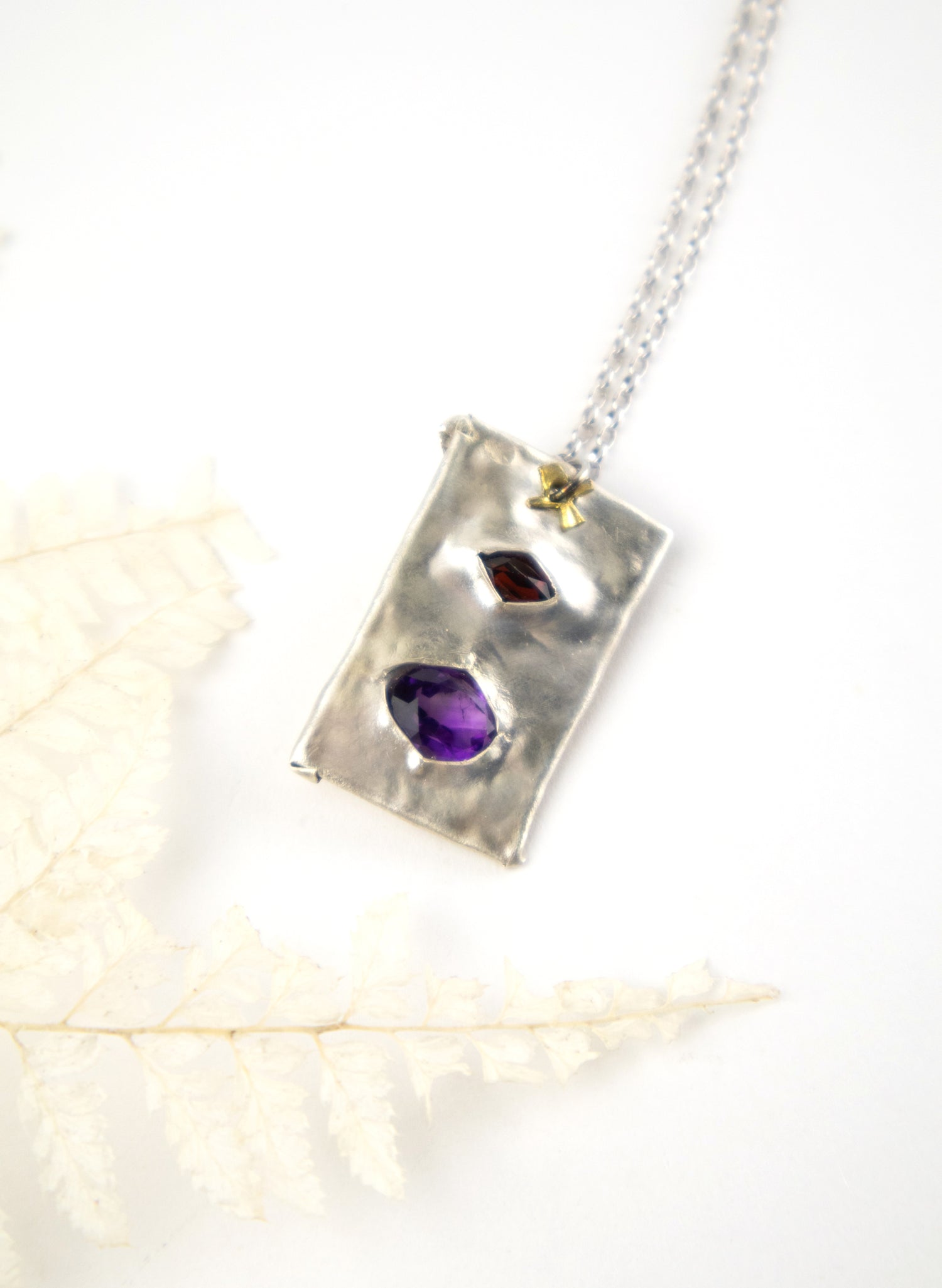 Garnet, Amethyst and Pure Silver Pendant
