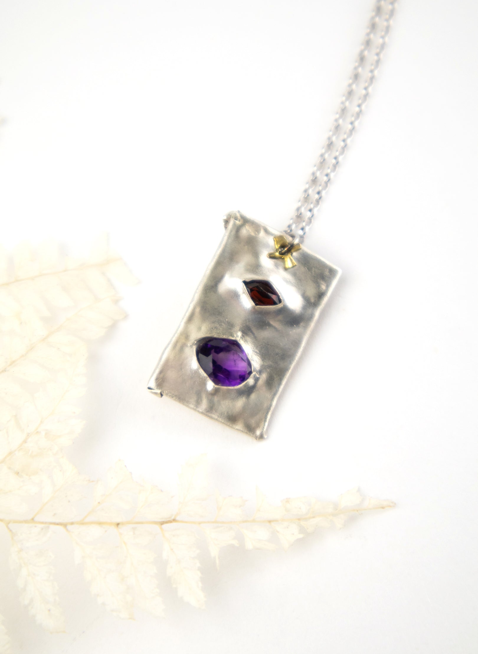 Garnet, Amethyst and Pure Silver Pendant