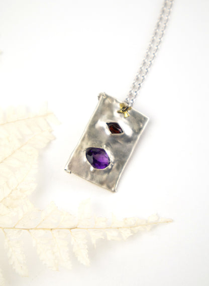 Garnet, Amethyst and Pure Silver Pendant