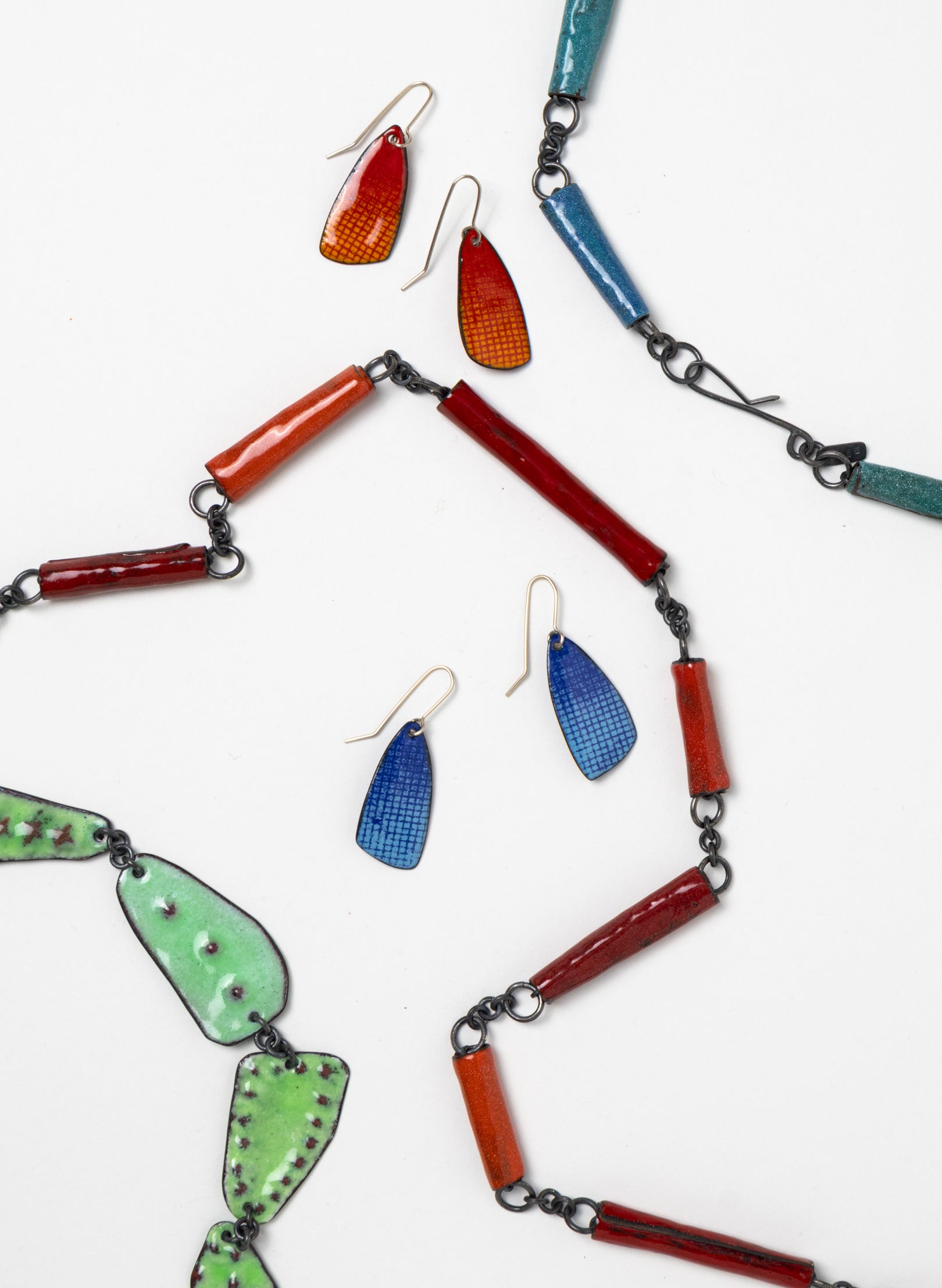 Blue Grid Enamel Earrings