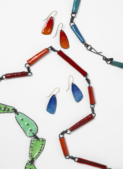 Blue Grid Enamel Earrings