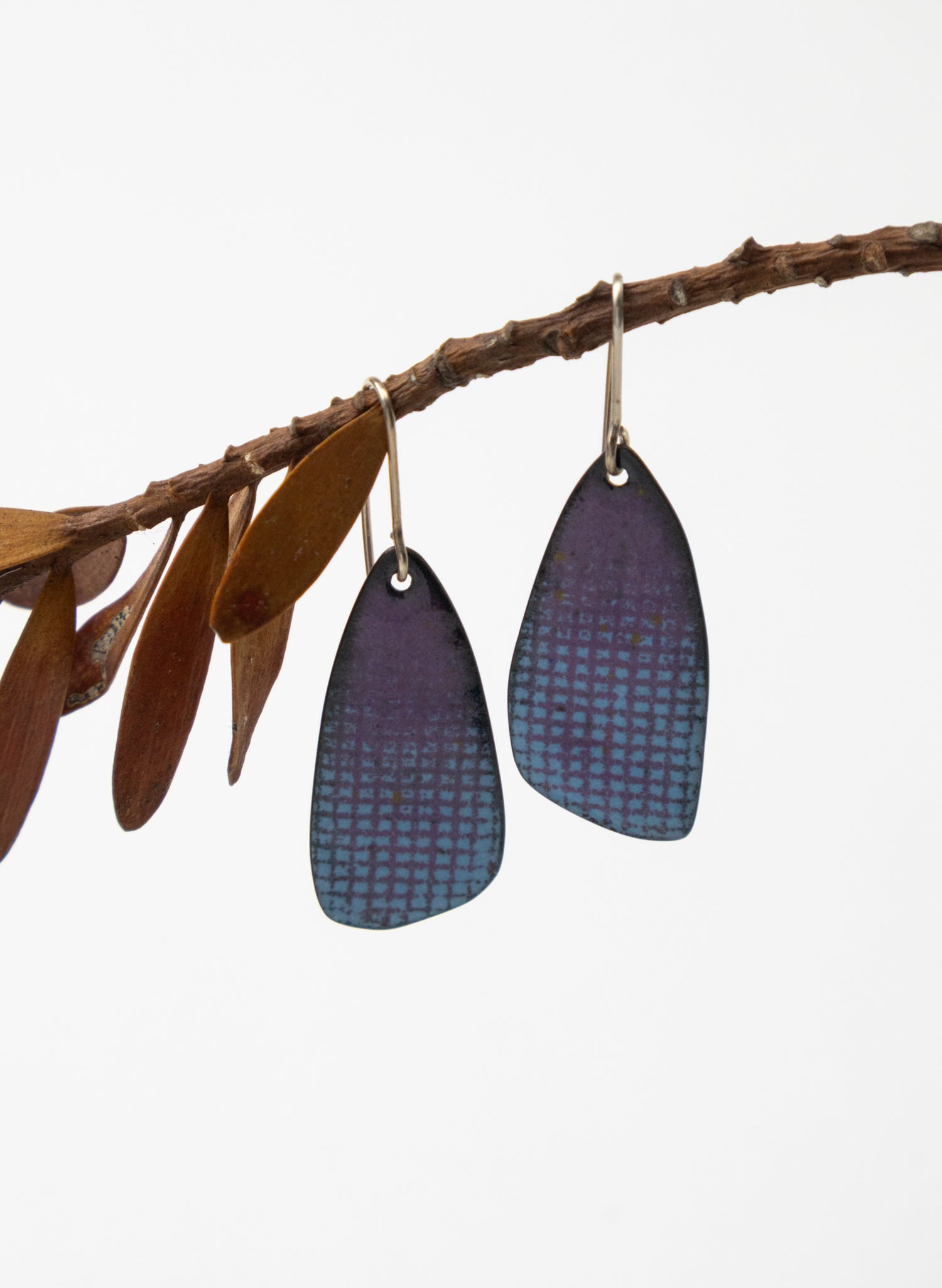 Purple Grid Enamel Earrings