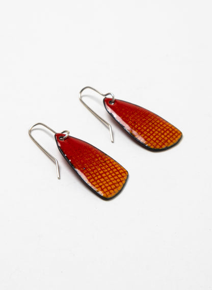 Red Grid Enamel Earrings