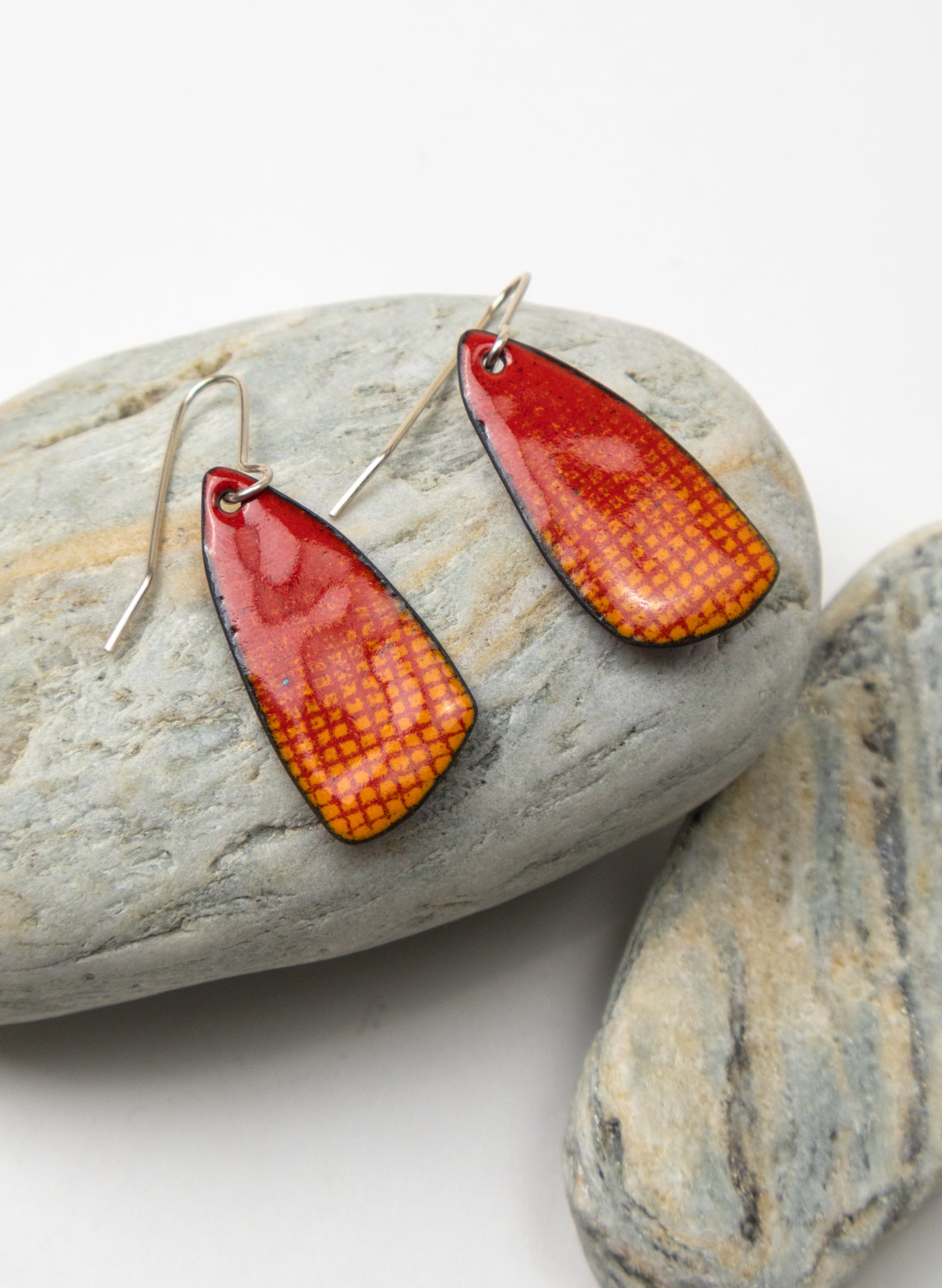 Red Grid Enamel Earrings