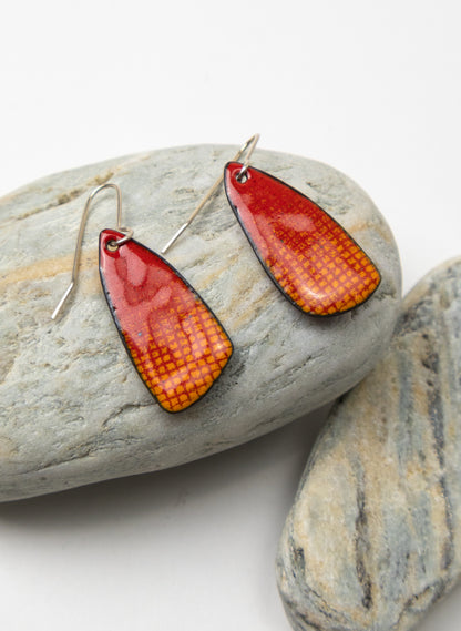 Red Grid Enamel Earrings