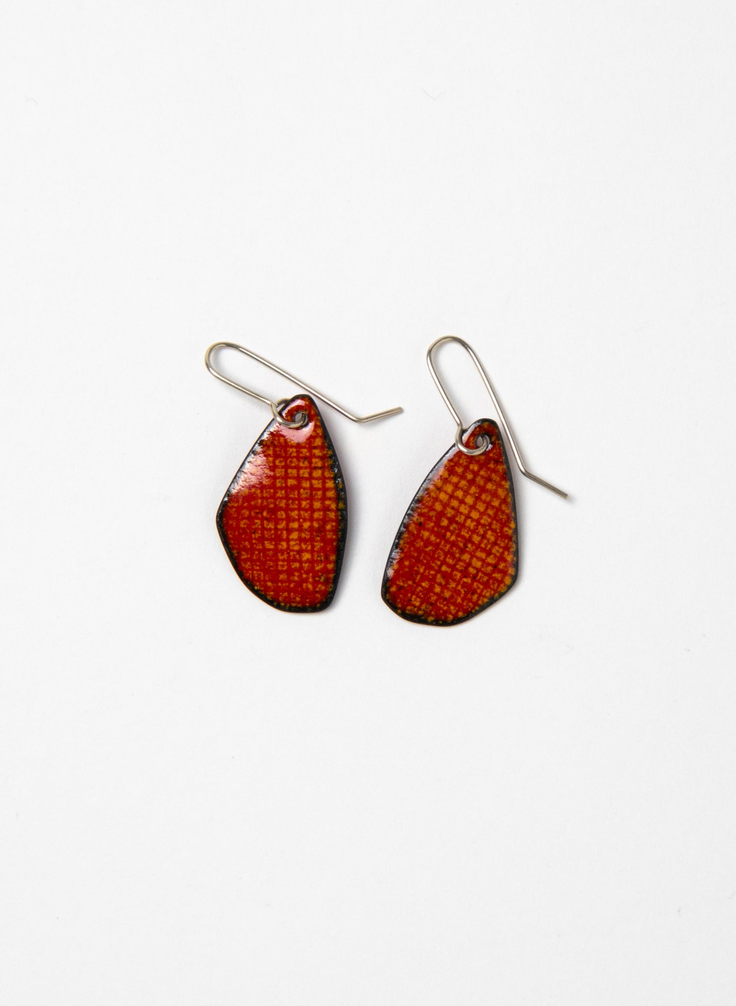 Red Grid Enamel Earrings