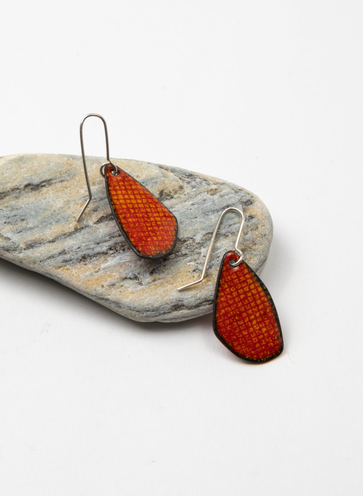 Red Grid Enamel Earrings