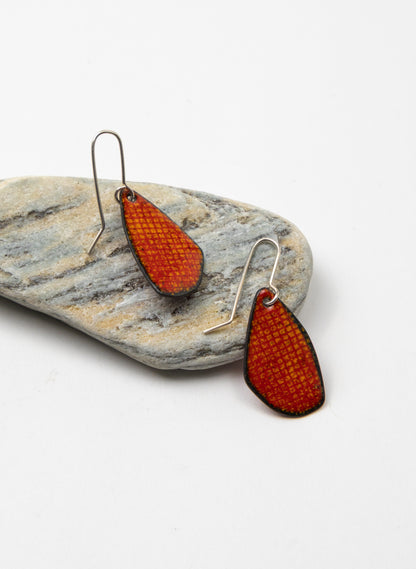 Red Grid Enamel Earrings