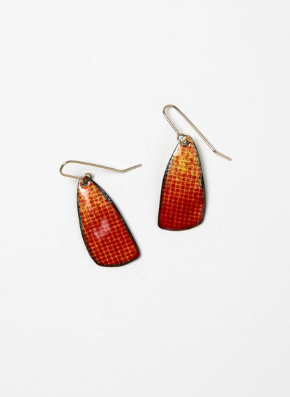 Red Grid Enamel Earrings