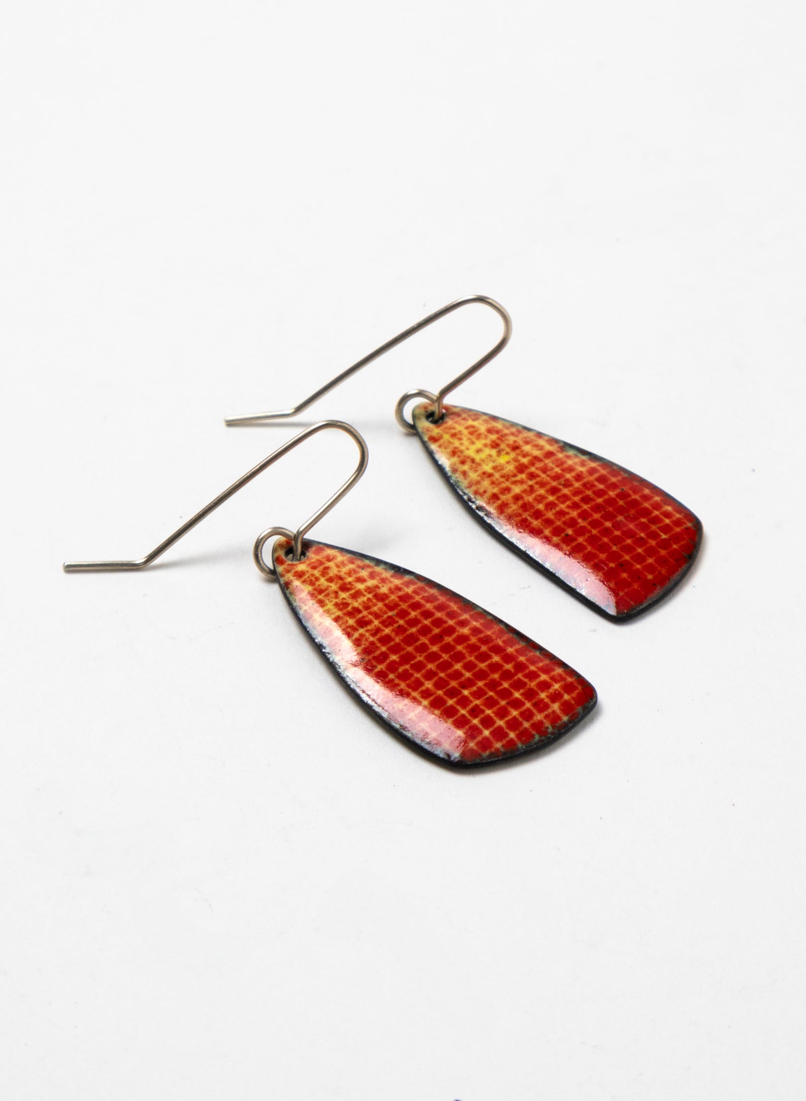 Red Grid Enamel Earrings