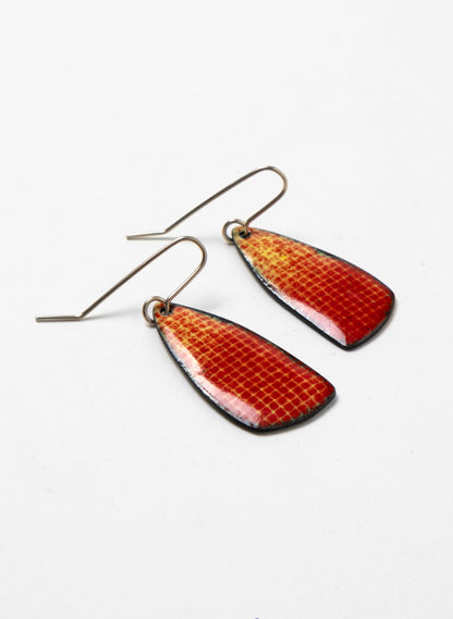 Red Grid Enamel Earrings