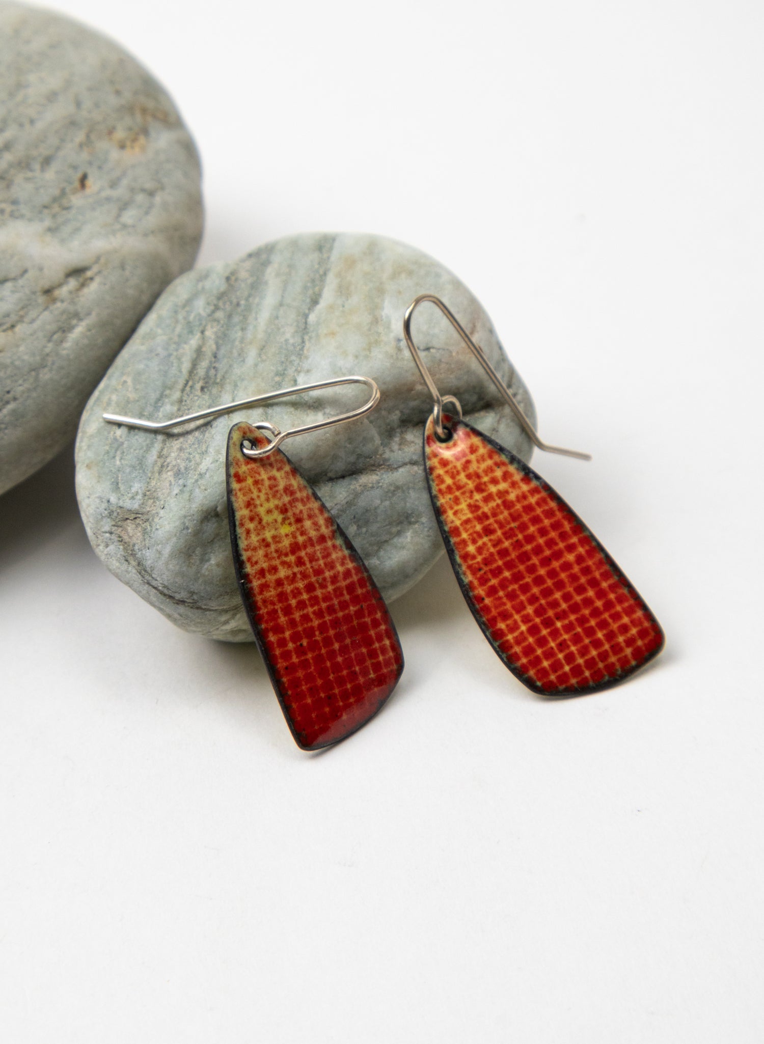 Red Grid Enamel Earrings