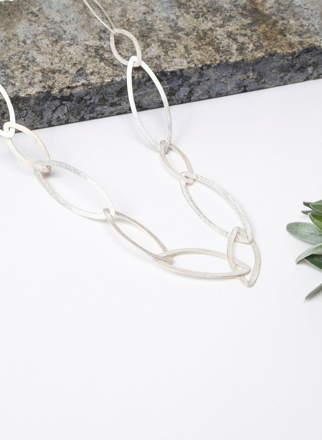 Pointed Long Link Necklace - Sterling Silver, Small