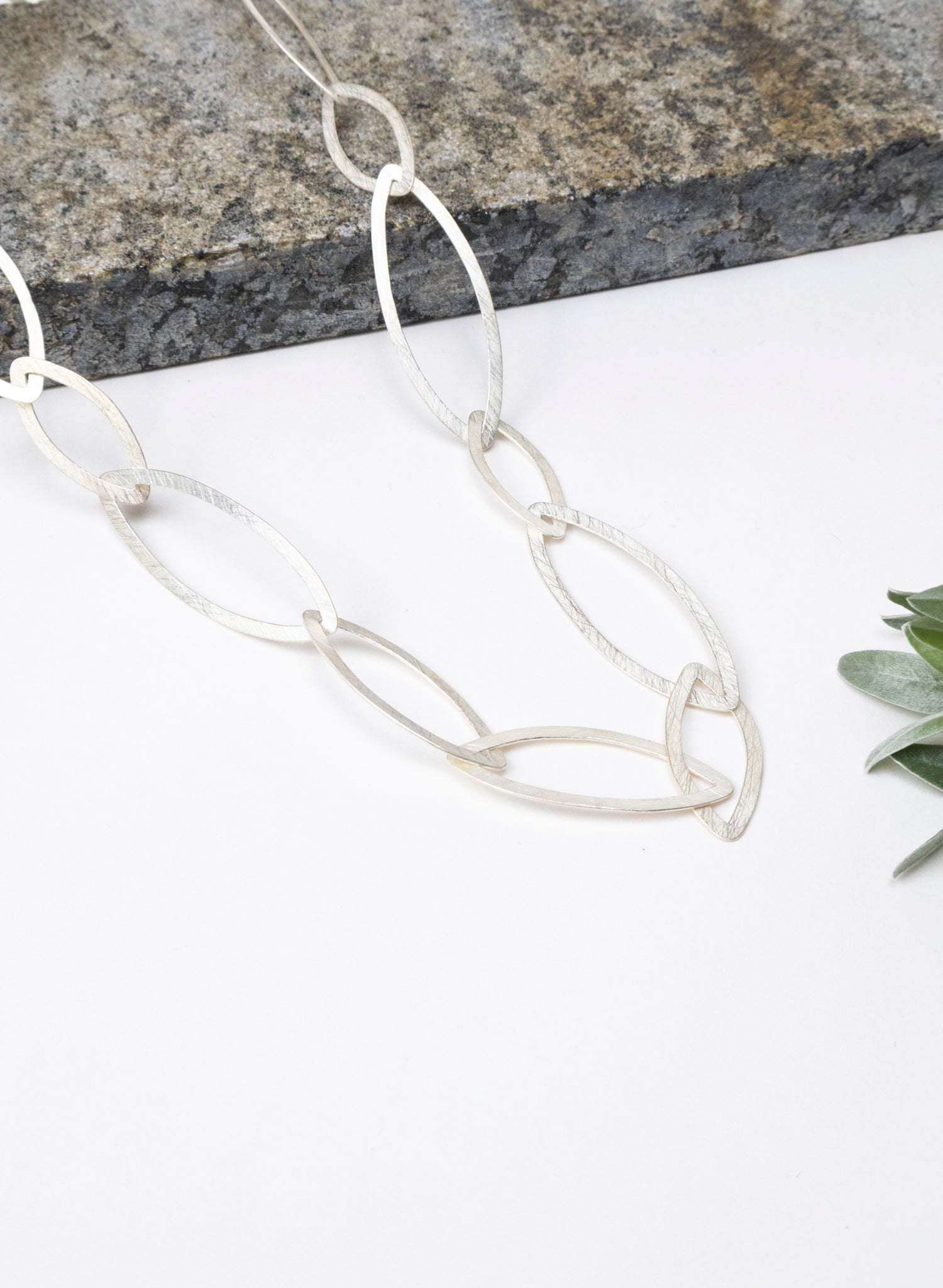 Pointed Long Link Necklace - Sterling Silver, Small