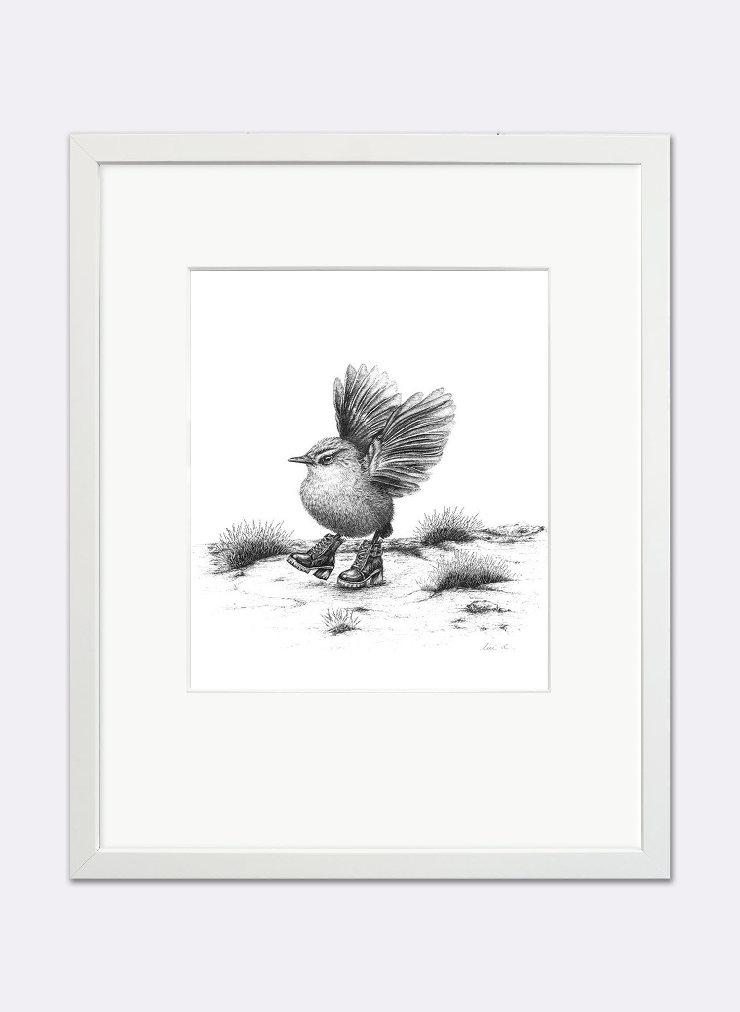Original Strut Rockwren in Boots - Original Artwork - Framed