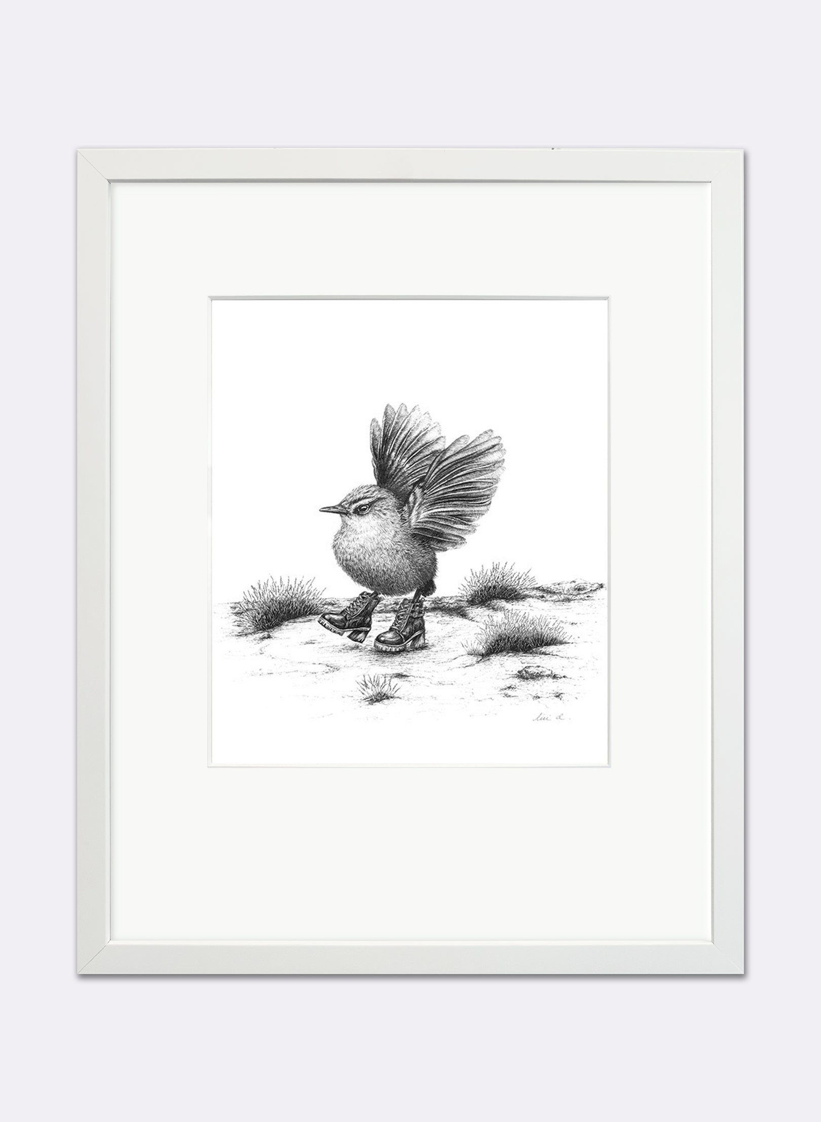Original Strut Rockwren in Boots - Original Artwork - Framed